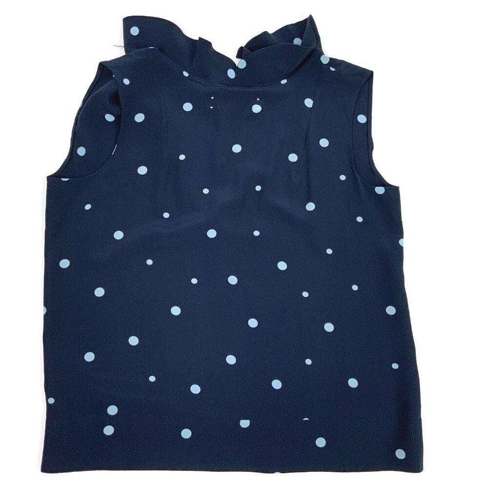 MARNI Navy Blue Polka Dot Sleeveless Blouse Ruffle Neck Sz 44 (M) - Picture 15 of 16